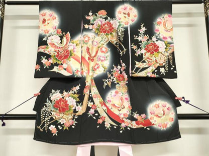 平和屋着物[]お宮参り　女の子　祝着　産着　初着　のしめ　花車舞蝶文　暈し染め　金彩　逸品　DABJ3024ea