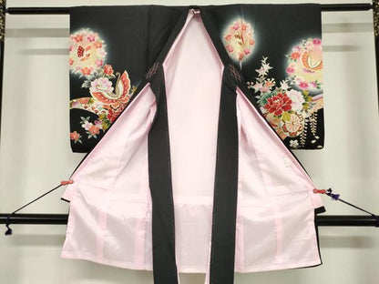平和屋着物[]お宮参り　女の子　祝着　産着　初着　のしめ　花車舞蝶文　暈し染め　金彩　逸品　DABJ3024ea