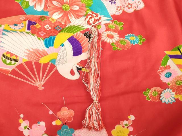 平和屋着物[]アンティーク　大正ロマン　お宮参り　女の子　祝着　産着　初着　のしめ　扇面飛鶴花文　逸品　DABJ3025ea