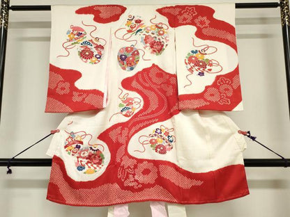 平和屋着物[]お宮参り　女の子　祝着　産着　初着　のしめ　絞り　鈴花文　金彩　逸品　DABJ3028ea