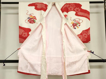 平和屋着物[]お宮参り　女の子　祝着　産着　初着　のしめ　絞り　鈴花文　金彩　逸品　DABJ3028ea