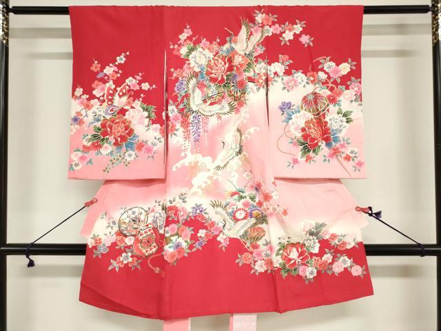 平和屋着物[]お宮参り　女の子　祝着　産着　初着　のしめ　飛鶴花蝶文　器物　暈し染め　金彩　逸品　DABJ3029ea