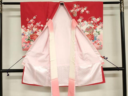 平和屋着物[]お宮参り　女の子　祝着　産着　初着　のしめ　飛鶴花蝶文　器物　暈し染め　金彩　逸品　DABJ3029ea