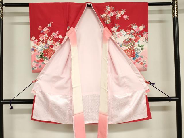 平和屋着物[]お宮参り　女の子　祝着　産着　初着　のしめ　飛鶴花蝶文　器物　暈し染め　金彩　逸品　DABJ3029ea