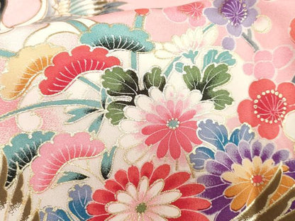 平和屋着物[]お宮参り　女の子　祝着　産着　初着　のしめ　飛鶴花蝶文　器物　暈し染め　金彩　逸品　DABJ3029ea