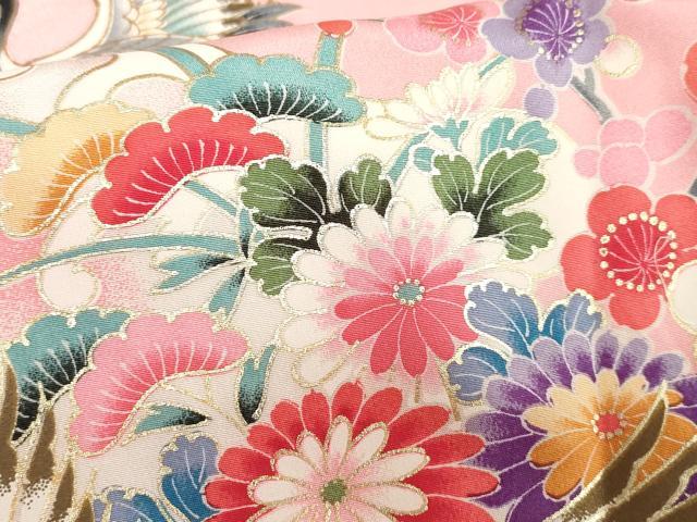 平和屋着物[]お宮参り　女の子　祝着　産着　初着　のしめ　飛鶴花蝶文　器物　暈し染め　金彩　逸品　DABJ3029ea