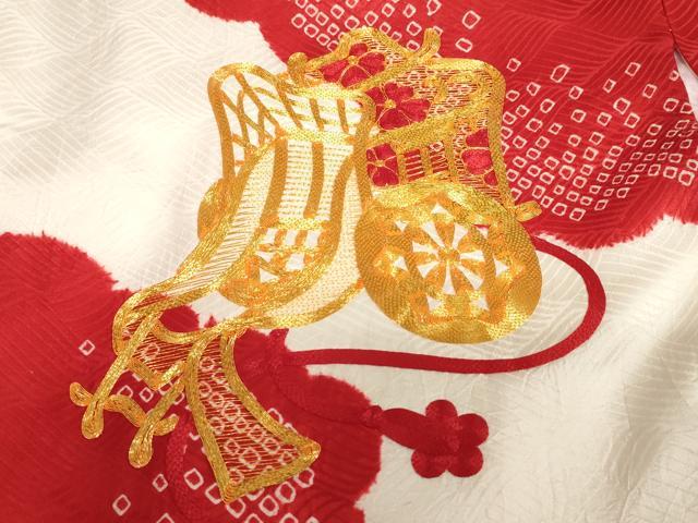 平和屋着物[]お宮参り　女の子　祝着　産着　初着　のしめ　駒刺繍　絞り　御所車　逸品　DABJ3030ea