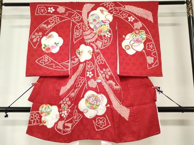 平和屋着物[]お宮参り　女の子　祝着　産着　初着　のしめ　刺繍　絞り　束ね熨斗花鞠文　金糸　逸品　DABJ3034ea