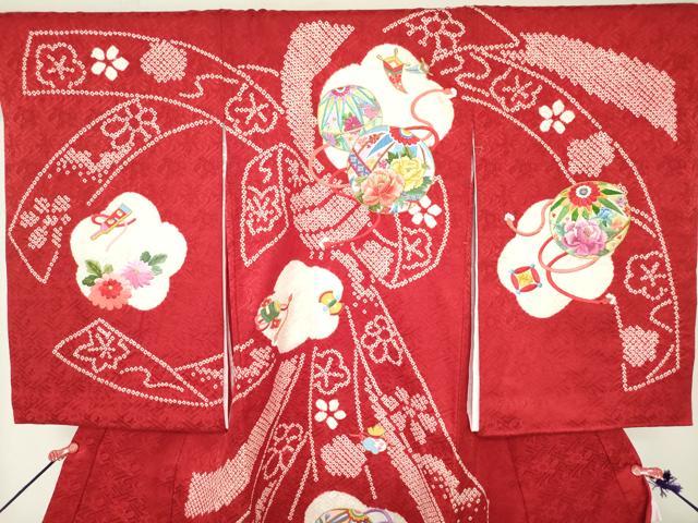 平和屋着物[]お宮参り　女の子　祝着　産着　初着　のしめ　刺繍　絞り　束ね熨斗花鞠文　金糸　逸品　DABJ3034ea