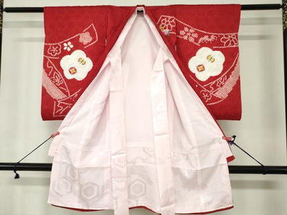 平和屋着物[]お宮参り　女の子　祝着　産着　初着　のしめ　刺繍　絞り　束ね熨斗花鞠文　金糸　逸品　DABJ3034ea