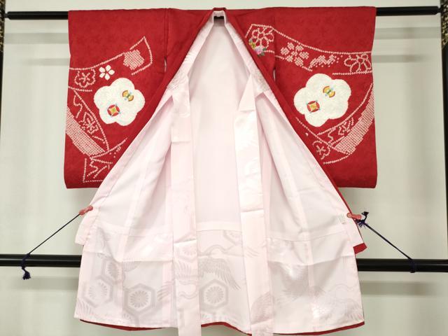 平和屋着物[]お宮参り　女の子　祝着　産着　初着　のしめ　刺繍　絞り　束ね熨斗花鞠文　金糸　逸品　DABJ3034ea