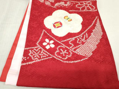 平和屋着物[]お宮参り　女の子　祝着　産着　初着　のしめ　刺繍　絞り　束ね熨斗花鞠文　金糸　逸品　DABJ3034ea