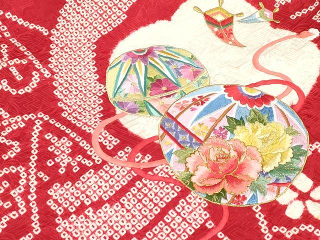 平和屋着物[]お宮参り　女の子　祝着　産着　初着　のしめ　刺繍　絞り　束ね熨斗花鞠文　金糸　逸品　DABJ3034ea