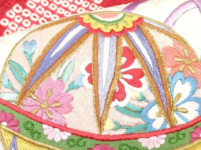 平和屋着物[]お宮参り　女の子　祝着　産着　初着　のしめ　刺繍　絞り　束ね熨斗花鞠文　金糸　逸品　DABJ3034ea