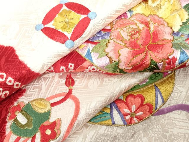 平和屋着物[]お宮参り　女の子　祝着　産着　初着　のしめ　刺繍　絞り　束ね熨斗花鞠文　金糸　逸品　DABJ3034ea
