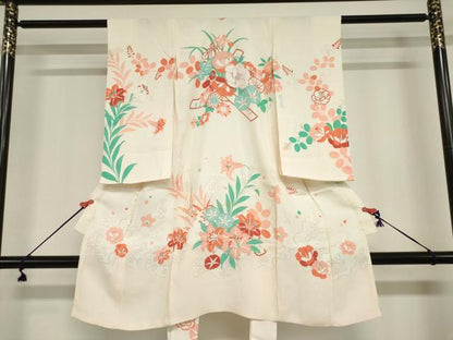 平和屋着物＊夏物　お宮参り　女の子　祝着　産着　初着　のしめ　絽　百合　花筏文　DABJ3041ea