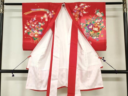 平和屋着物[]お宮参り 女の子 祝着 産着 初着 のしめ 鴛鴦花車文 金彩 逸品 DABJ3043ea