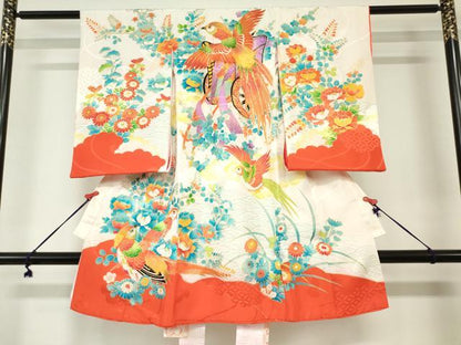平和屋着物[]お宮参り 女の子 祝着 産着 初着 のしめ 駒刺繍 鳳凰御所車花文 金彩 逸品 DABJ3044ea
