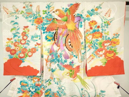 平和屋着物[]お宮参り 女の子 祝着 産着 初着 のしめ 駒刺繍 鳳凰御所車花文 金彩 逸品 DABJ3044ea
