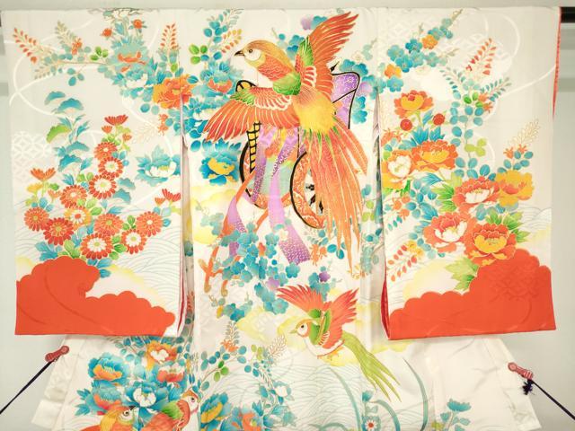 平和屋着物[]お宮参り 女の子 祝着 産着 初着 のしめ 駒刺繍 鳳凰御所車花文 金彩 逸品 DABJ3044ea