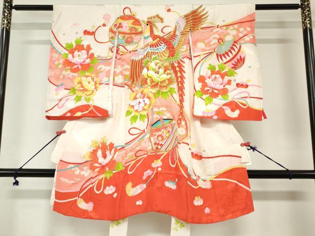 平和屋着物[]お宮参り　女の子　祝着　産着　初着　のしめ　駒刺繍　鳳凰花鞠文　糸車　金彩　逸品　DABJ3046ea