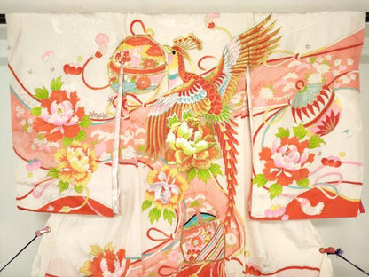 平和屋着物[]お宮参り　女の子　祝着　産着　初着　のしめ　駒刺繍　鳳凰花鞠文　糸車　金彩　逸品　DABJ3046ea