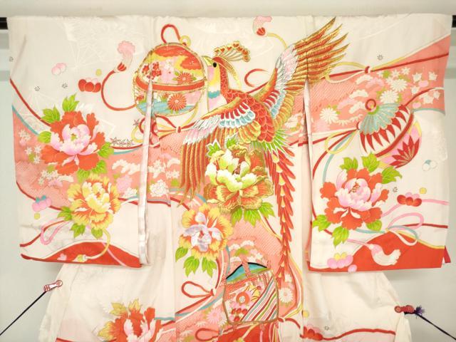 平和屋着物[]お宮参り　女の子　祝着　産着　初着　のしめ　駒刺繍　鳳凰花鞠文　糸車　金彩　逸品　DABJ3046ea