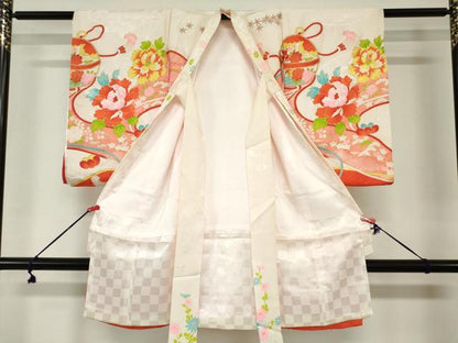 平和屋着物[]お宮参り　女の子　祝着　産着　初着　のしめ　駒刺繍　鳳凰花鞠文　糸車　金彩　逸品　DABJ3046ea