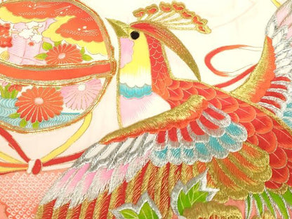 平和屋着物[]お宮参り　女の子　祝着　産着　初着　のしめ　駒刺繍　鳳凰花鞠文　糸車　金彩　逸品　DABJ3046ea