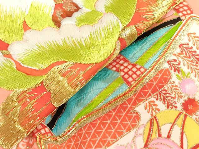 平和屋着物[]お宮参り　女の子　祝着　産着　初着　のしめ　駒刺繍　鳳凰花鞠文　糸車　金彩　逸品　DABJ3046ea