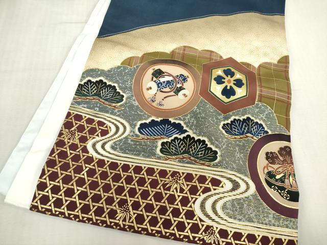 平和屋着物[]お宮参り　男の子　祝着　産着　初着　のしめ　鷹　鷲　器物松文　家紋並べ　金彩　逸品　DABJ3047ea
