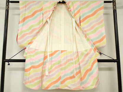 平和屋着物[]女の子　子供　長襦袢　袷　よろけ縞　暈し染め　半衿刺繍　逸品　DABJ3049ea