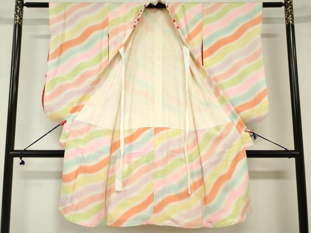 平和屋着物[]女の子　子供　長襦袢　袷　よろけ縞　暈し染め　半衿刺繍　逸品　DABJ3049ea