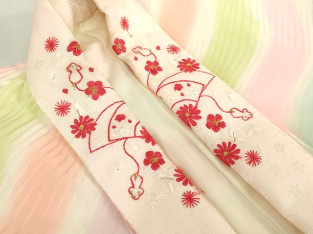 平和屋着物[]女の子　子供　長襦袢　袷　よろけ縞　暈し染め　半衿刺繍　逸品　DABJ3049ea