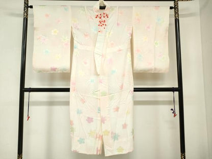 平和屋着物[]女の子　子供　長襦袢　無双仕立て　舞花地紋　暈し染め　半衿刺繍　逸品　DABJ3050ea