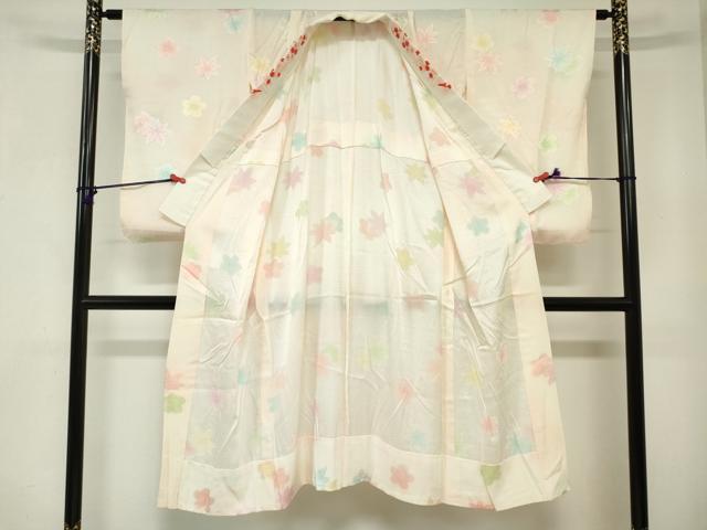平和屋着物[]女の子　子供　長襦袢　無双仕立て　舞花地紋　暈し染め　半衿刺繍　逸品　DABJ3050ea
