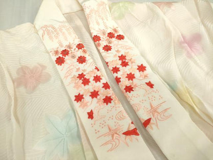 平和屋着物[]女の子　子供　長襦袢　無双仕立て　舞花地紋　暈し染め　半衿刺繍　逸品　DABJ3050ea