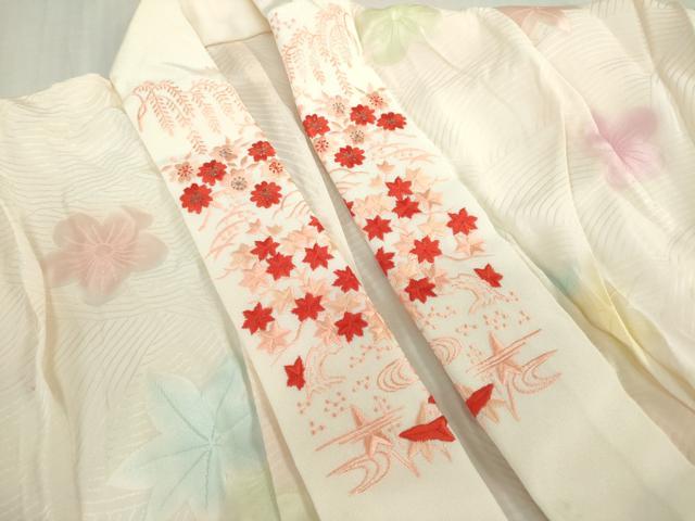 平和屋着物[]女の子　子供　長襦袢　無双仕立て　舞花地紋　暈し染め　半衿刺繍　逸品　DABJ3050ea