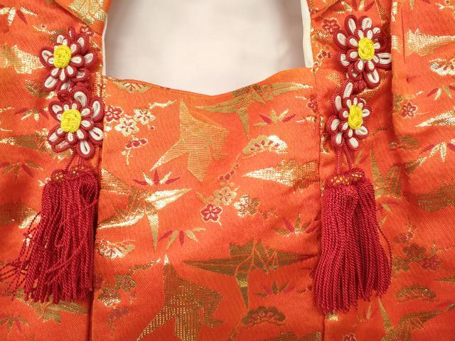 平和屋着物[]七五三　女の子　子供　被布　折り鶴　松竹梅　金糸　DABJ3051ea