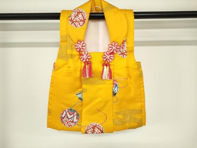 平和屋着物[]七五三　女の子　子供　被布　手毬文　金彩　逸品　DABJ3053ea