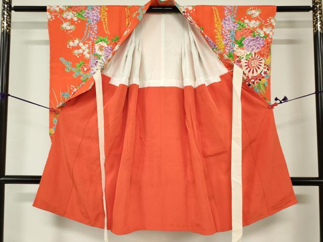平和屋着物[]七五三　女の子　３歳　祝着　三つ身　源氏車花文　金彩　逸品　DABJ3057ea