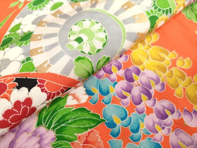 平和屋着物[]七五三　女の子　３歳　祝着　三つ身　源氏車花文　金彩　逸品　DABJ3057ea