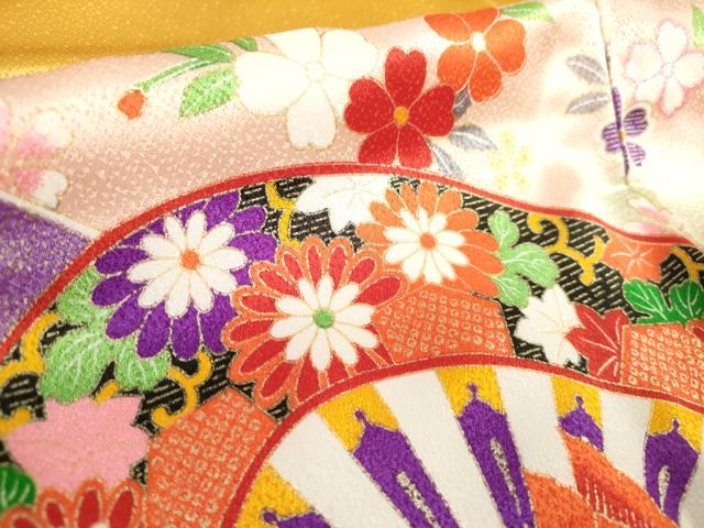 平和屋着物[]七五三　女の子　３歳　祝着　三つ身　鴛鴦片輪車花文　枝垂れ桜　暈し染め　金彩　DABJ3059ea