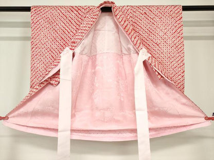 平和屋着物[]七五三　女の子　３歳　祝着　三つ身　蜘蛛絞り　総絞り　逸品　DABJ3060ea
