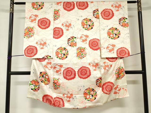 平和屋着物[]七五三　女の子　７歳　祝着　四つ身　絞り　花絵皿　金彩　逸品　DABJ3061ea