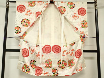 平和屋着物[]七五三　女の子　７歳　祝着　四つ身　絞り　花絵皿　金彩　逸品　DABJ3061ea