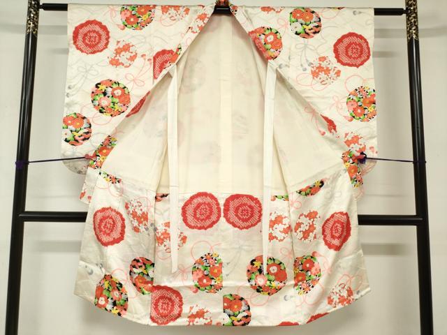 平和屋着物[]七五三　女の子　７歳　祝着　四つ身　絞り　花絵皿　金彩　逸品　DABJ3061ea