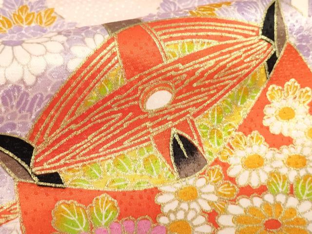 平和屋着物[]七五三　女の子　７歳　祝着　四つ身　駒刺繍　鼓糸車花文　金彩　DABJ3062ea