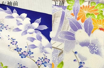 平和屋着物[]七五三　女の子　７歳　祝着　四つ身　駒刺繍　御所車花松文　金彩　DABJ3063ea