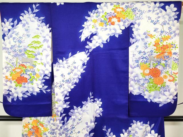 平和屋着物[]七五三　女の子　７歳　祝着　四つ身　駒刺繍　御所車花松文　金彩　DABJ3063ea